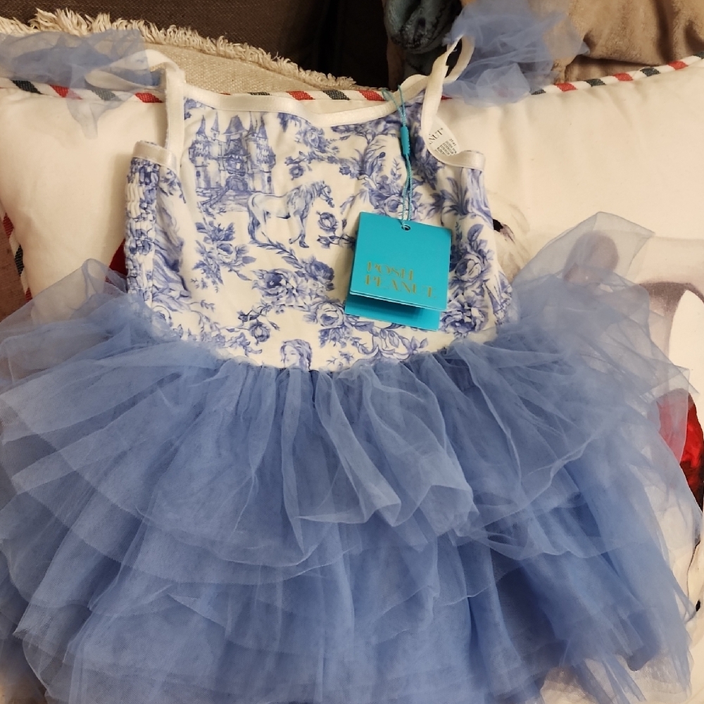 Posh Peanut Floral Blue and Cream Dress
